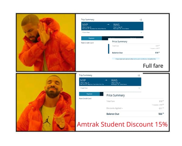 ประสบการณ์ : ใช้ส่วนลดนักศึกษา  กับ Amtrak Student Discount 15% 🚆💸
